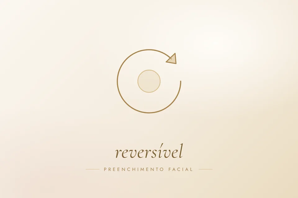 Ilustração em traço dourado com a palavra reversível, capa do artigo Preenchimento com ácido hialurônico pode ser desfeito?