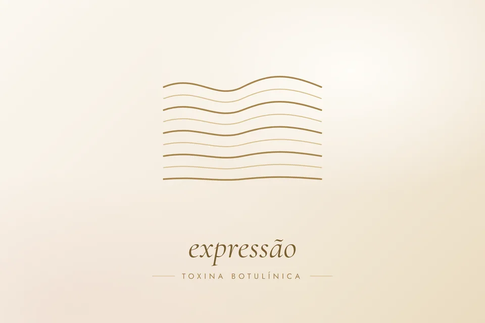 Ilustração em traço dourado de linhas onduladas que se suavizam, com a palavra expressão