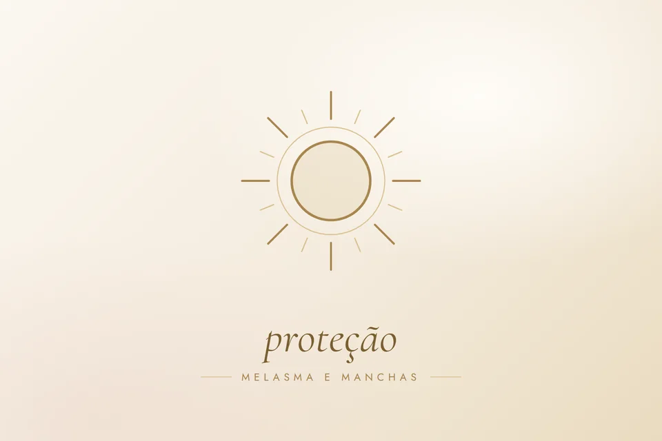 Ilustração em traço dourado com a palavra proteção, capa do artigo Melasma e manchas: dá para fazer procedimentos no verão?