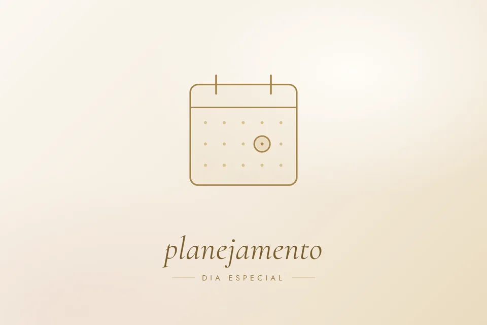 Ilustração em traço dourado com a palavra planejamento, capa do artigo Casamento ou evento importante: quanto tempo antes fazer cada procedimento?