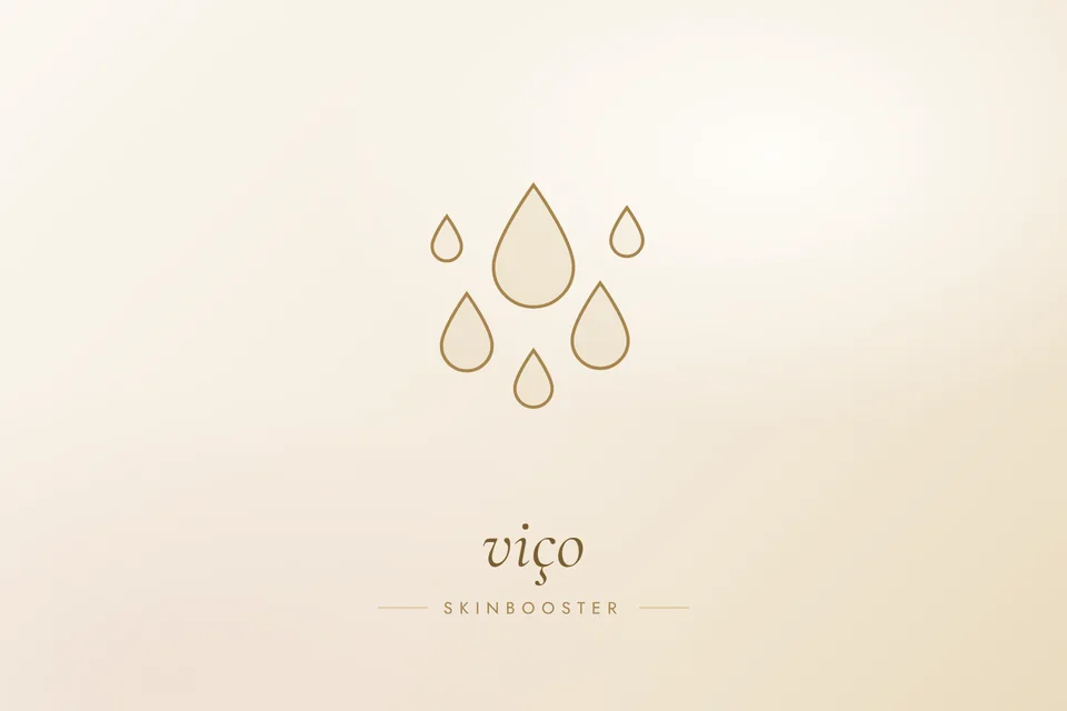 Ilustração em traço dourado com a palavra viço, capa do artigo Skinbooster: o que é a hidratação injetável e para quem é indicada