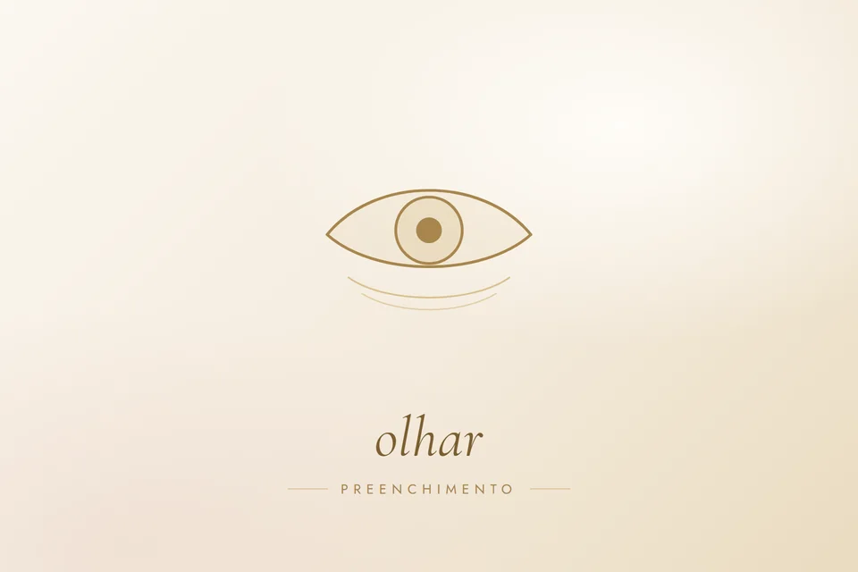 Ilustração em traço dourado com a palavra olhar, capa do artigo Preenchimento de olheiras: quando é indicado e quando não é